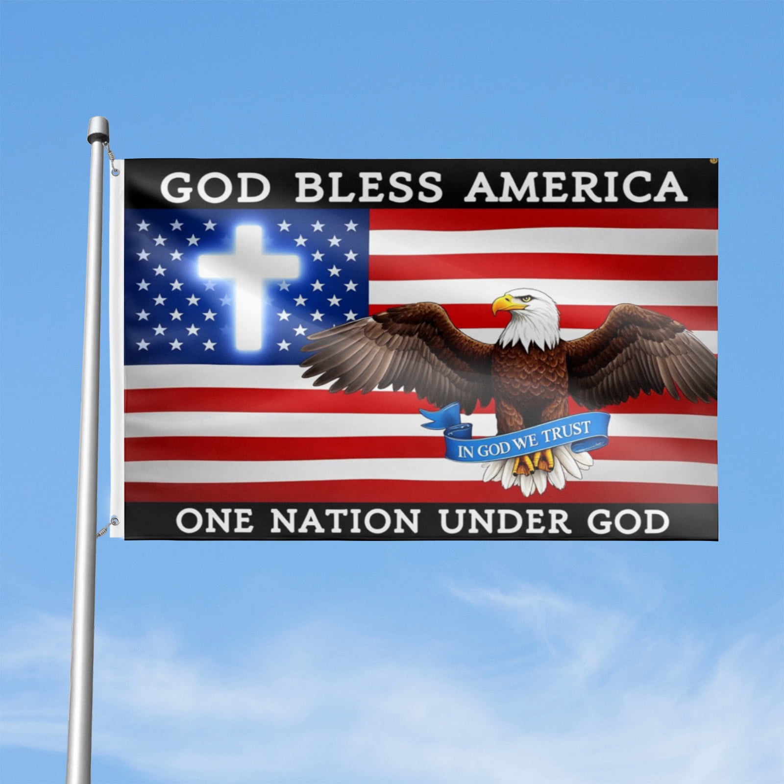 3 Ply One Nation Under God Flag 4th of July Memorial Day Patriotic American Eagle Flag God Bless America Christian Jesus Flags for Outside 3x5 Ft Outdoor House Yard Decorations Banner