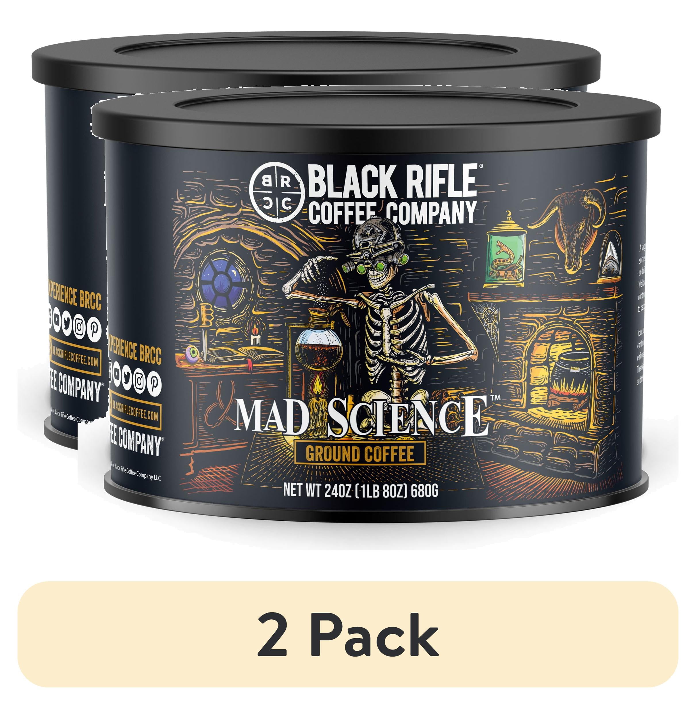 (2 pack) Black Rifle Coffee Mad Science, Medium Roast, Ground Coffee, 24 oz Canister