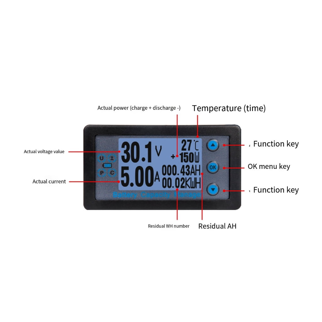 MOMOJIA LCD Display Coulomb Meter Digital Battery Capacity Tester with Shunt Voltage Current Meter Battery Power Indicator Panel