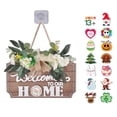 thumbnail image 1 of Letrero de madera rectangular intercambiable para puerta de entrada, porche, con 13 piezas de temporada y lazo de flores para colgar., 1 of 8