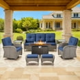 thumbnail image 3 of Bellefurn 8 Pieces Outdoor Patio Furniture Set with Fire Pit Table and Swivel Rocker Chairs,Rattan Outdoor Conversation Set with for Porch Deck Backyard Poolside, 3 of 11