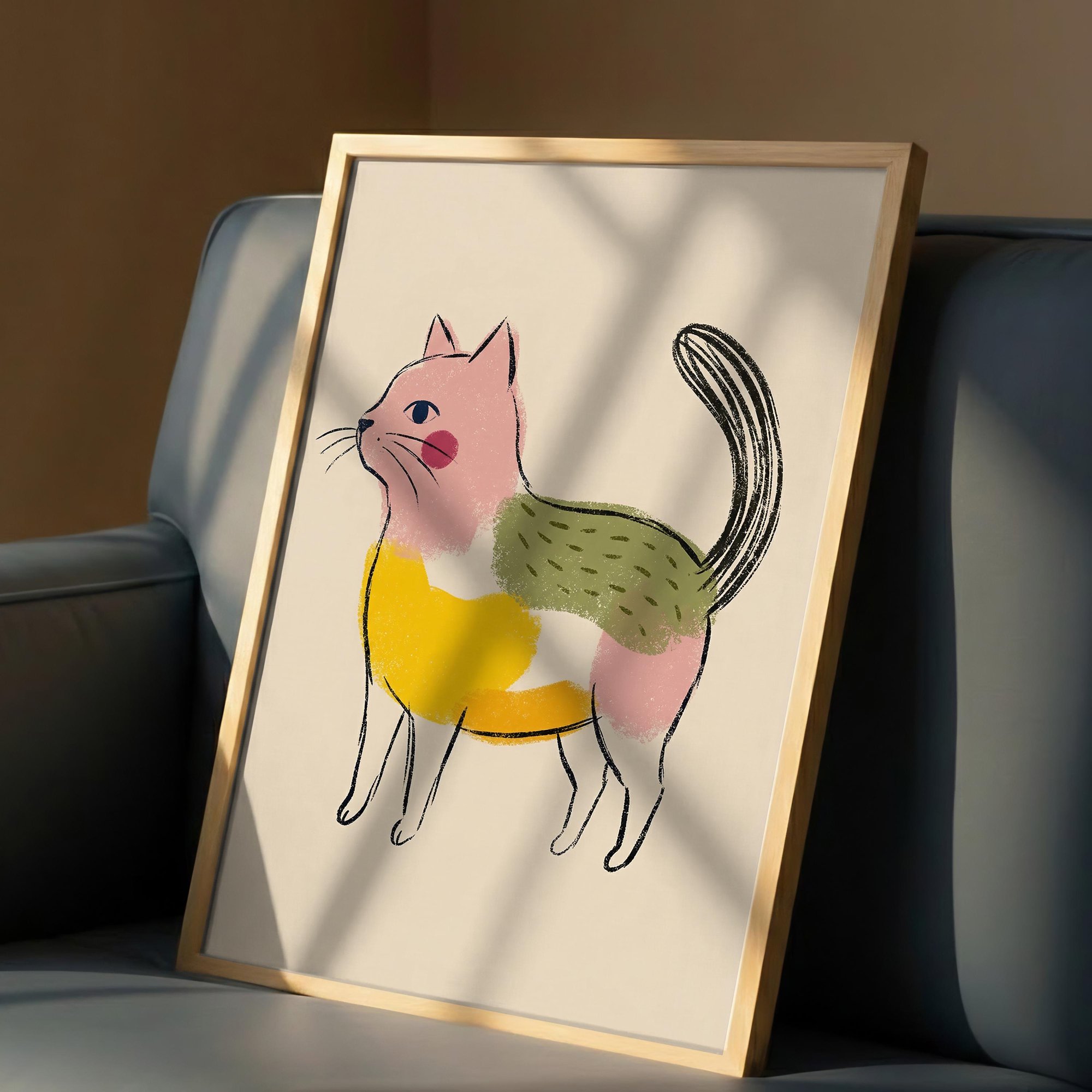 Colorful Cat Print Cute Pastel Feline Wall Art Playful Nursery Decor Quirky Animal Poster Whimsical Cat Lover Gift Poster Print Only