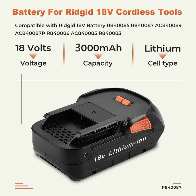 2Pack 3000mAh 18V R840085 R840087 Battery for Ridgid 18V Lithium Battery R840083 R840084 R840085 R840086 Walmart