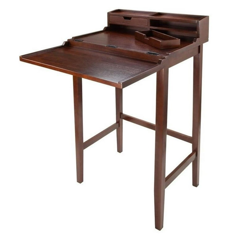 Pemberly Row Transitional Wood Standing Desk in Antique Walnut