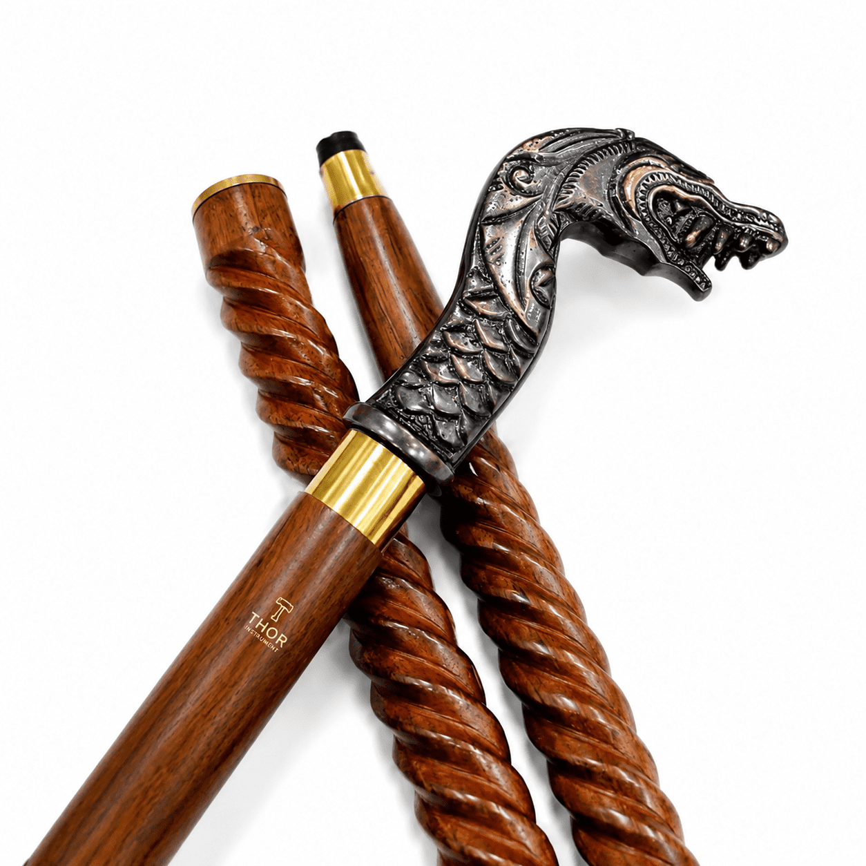 Handmade Solid Brass Dragon Head Handle Vintage Style Antique Wooden Walking Stick Cane Gift (Dragon walking handle stick)
