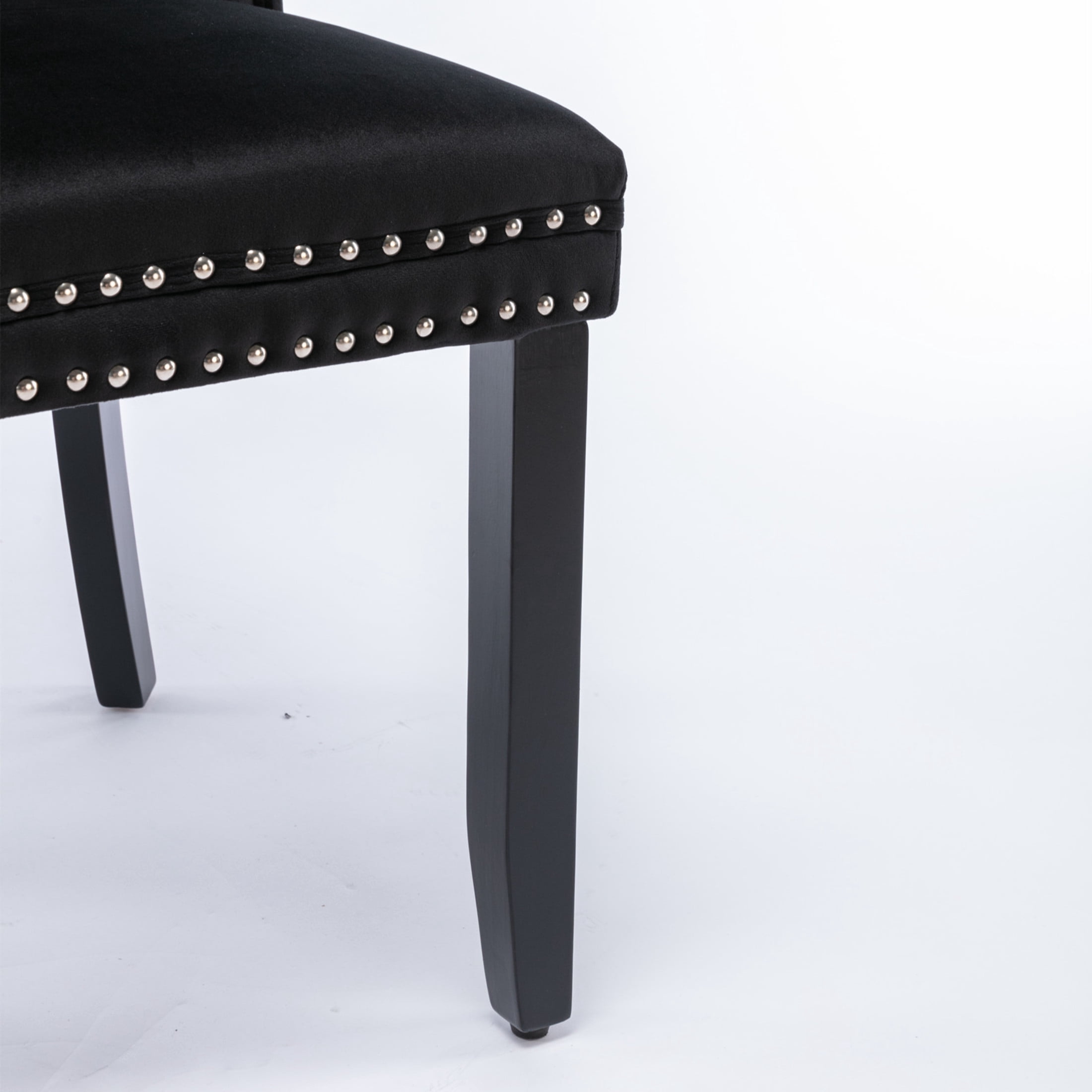 Noble House Tufted Velvet Dining Chair, Nailhead Trim, Solid Wood Legs, Black