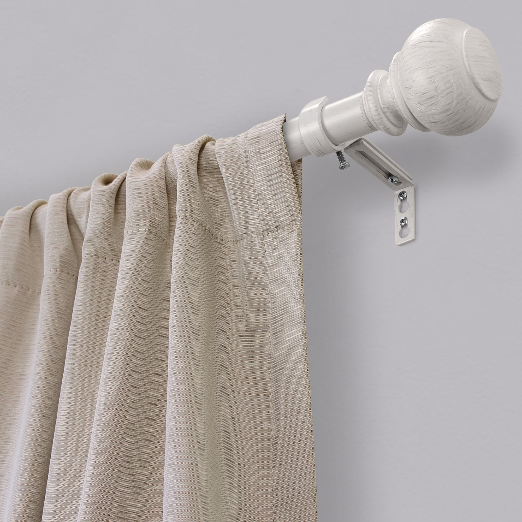 Better Homes & Gardens 1 in. Whitewashed wood Poly Single Curtain Rod, 42-120"