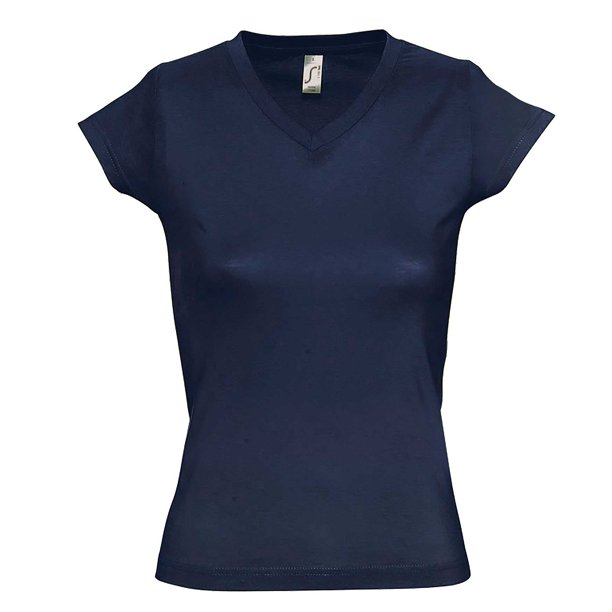 SOLS - Camiseta de manga corta modelo Moon con cuello en forma de V para mujer (Vaquero)