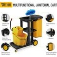 thumbnail image 2 of TUFFIOM  Traditional Cleaning 3-Shelf Janitorial Cart, 500 Lbs Capacity Housekeeping Cart, Wheeled with Yellow VinylBag and Cover w Lid, Black,, 2 of 9