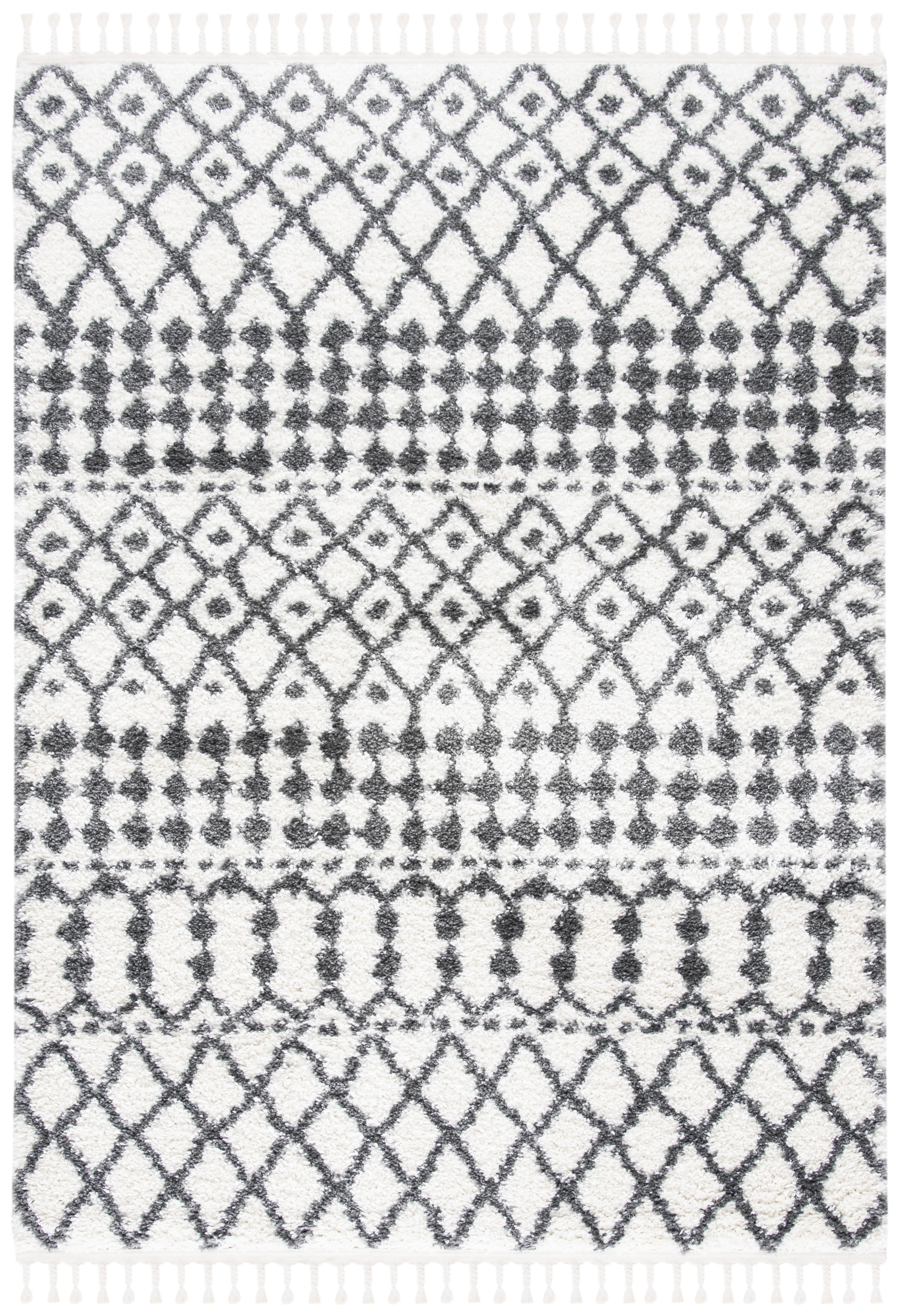 SAFAVIEH Berber Fringe Sunny Aztec Shag Area Rug, Ivory/Dark Gray, 3'3" x 5'3"