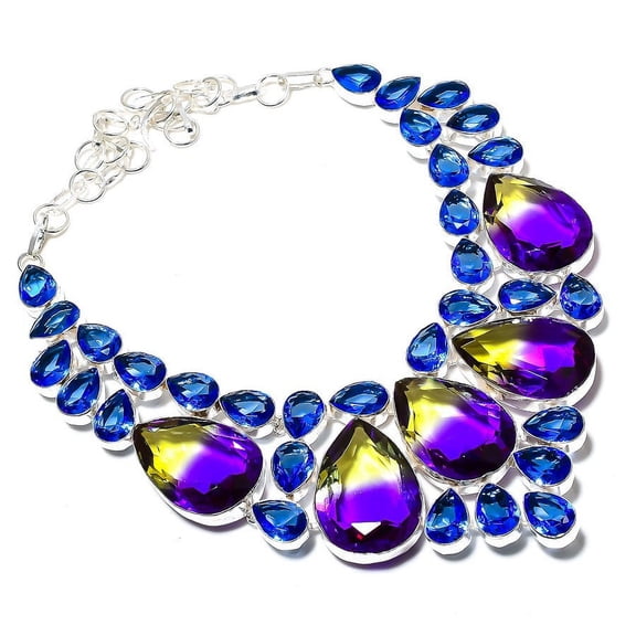 Natural Bi-Color Tourmaline Gemstone 925 Sterling Silver Gift Necklace 18"