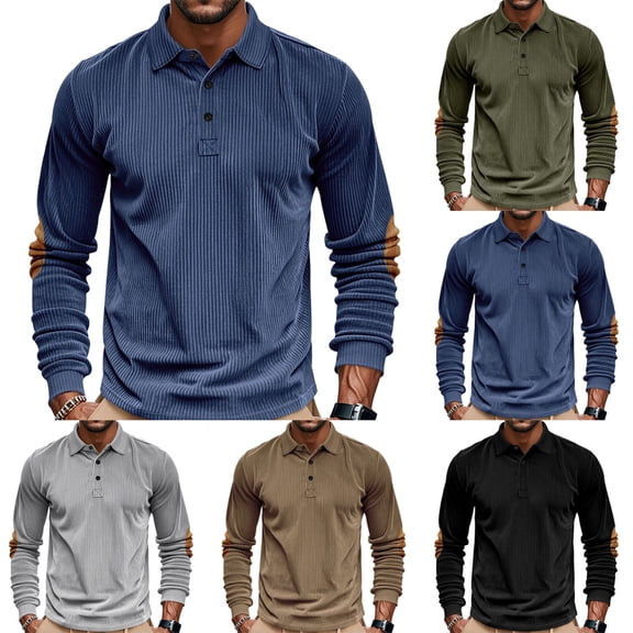 ZVAVZ Corduroy Polos Shirts for Men Textured Long Sleeve Golf Shirt Business Casual Work Collared Tops Brown S