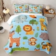 thumbnail image 2 of Manfei Cartoon Monkey Pattern Twin Quilt Set,Kawaii Rabbit Twin Coverlet Set,Blue,2-Piece, 2 of 7