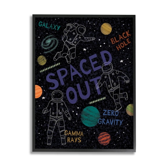 Stupell Industries Spaced Out Astronomy Words Line Doodle Astronauts Framed Wall Art, 16 x 20, Design by Nina Seven