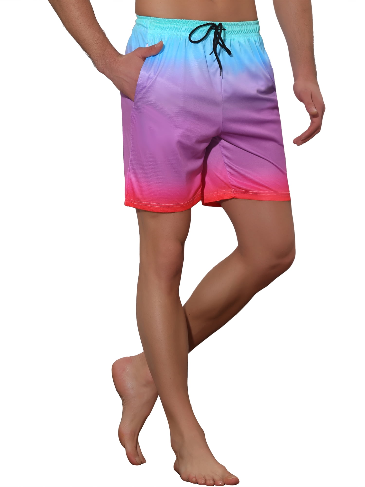 DARING DIVA Men's Contrasting Colors Patterned Beach Swimming Board Shorts 28 Pink