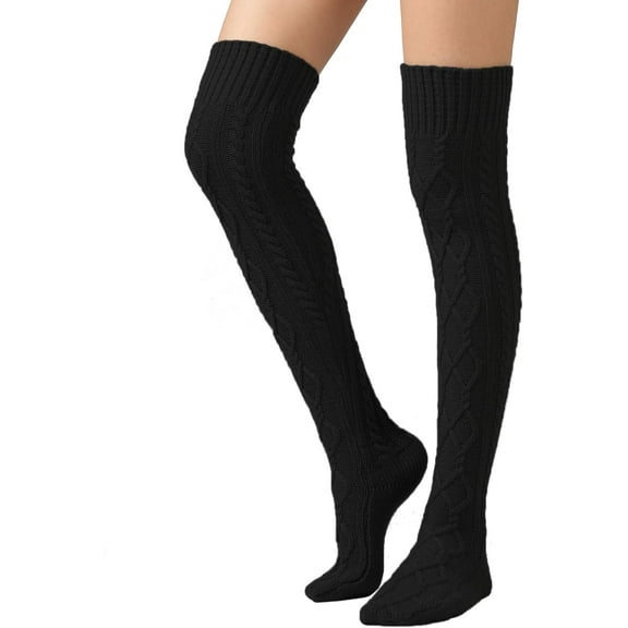 Women's Cable Knit Thigh High Boot Socks Extra Long Winter Stockings Leg Warmers