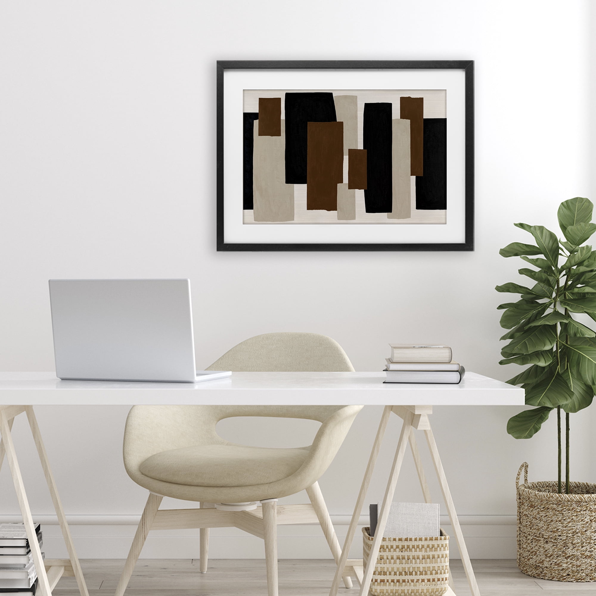 Stupell Industries Minimal Vertical Blocks in Earth Tones Black Framed Print Under Glass, design by Janet Tava