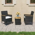thumbnail image 6 of vidaXL 3 Piece Bistro Set Poly Rattan and Acacia Wood Black, 6 of 12