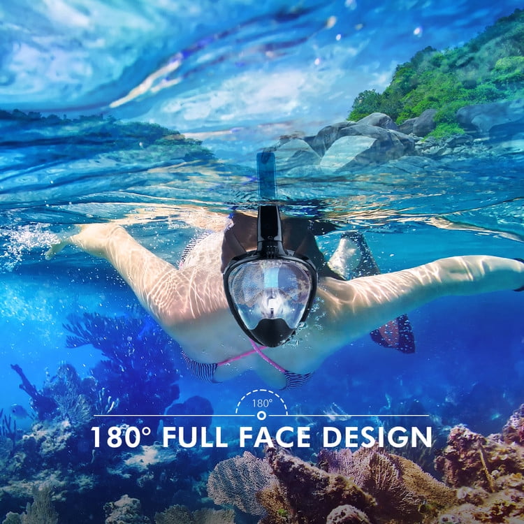 with Latest Dry Top System and Safety Large Cyan Details about    Full Face Snorkel Mask 
