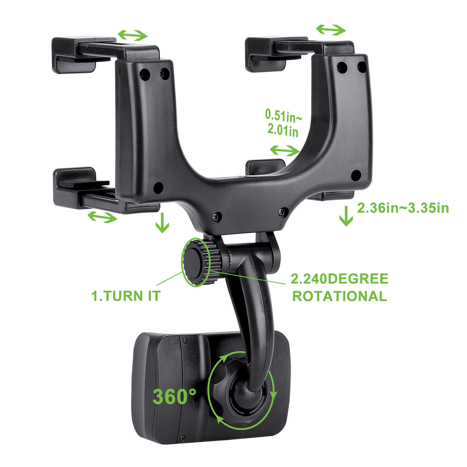TSV Car Rear View Mirror Mount Grip Clip, 240 Rotation Car Mount Holder, Universal Smartphone Holders Cell Phone Mount Fit for iPhone 13/12/11 Pro Xr Xs Max X, Samsung S21/Galaxy, HTC, GPS, Smartphone - image 4 of 9