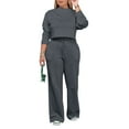 thumbnail image 5 of THDHVS Workout Sets for Women,Plus Size Fashion,Two Piece Sets for Women Fall Outfits Lounge Sets Mock Neck Tops Wide Leg Pants Vacation Travel Airport Outfits Dark Gray 2XL, 5 of 8