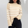 thumbnail image 7 of Odeerbi Fall Winter Striped Cotton Sweater For Women 2025 Long Sleeve Crew Neck Side Slit Oversized Pullover Sweater Khaki, 7 of 7