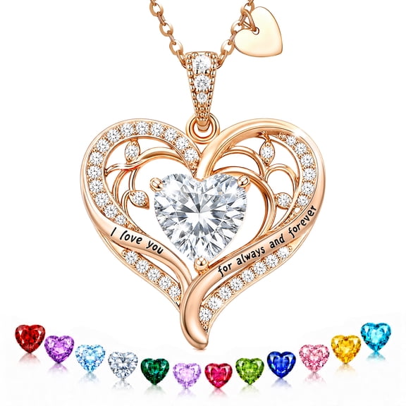 Heshpaws Birthstone Heart Pendant Necklace for Women, Christmas Birthday Anniversary Jewelry Gift