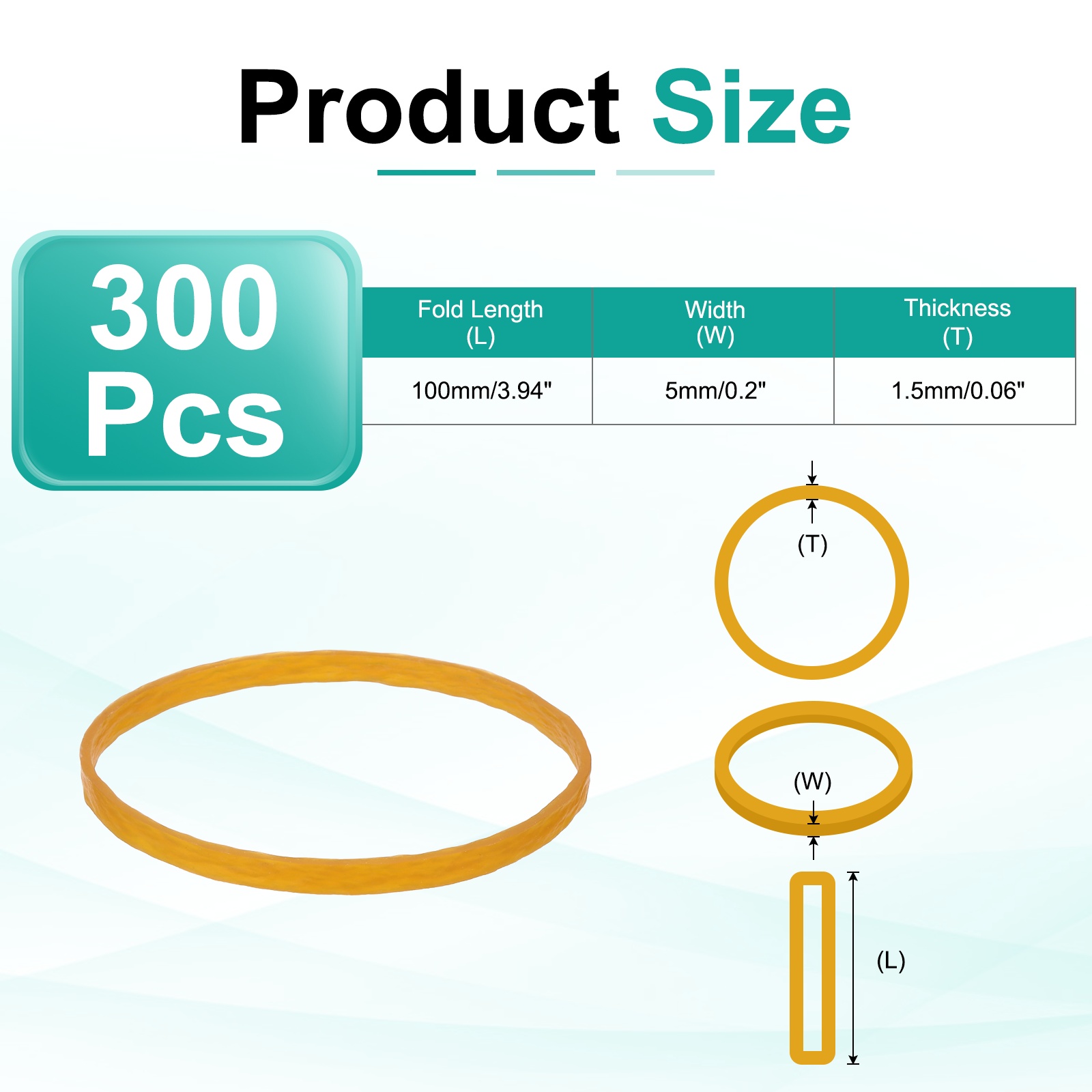 300Pack Rubber Bands, 3.94x0.2 Inch Elastic Bands for Office Supplies, Yellow