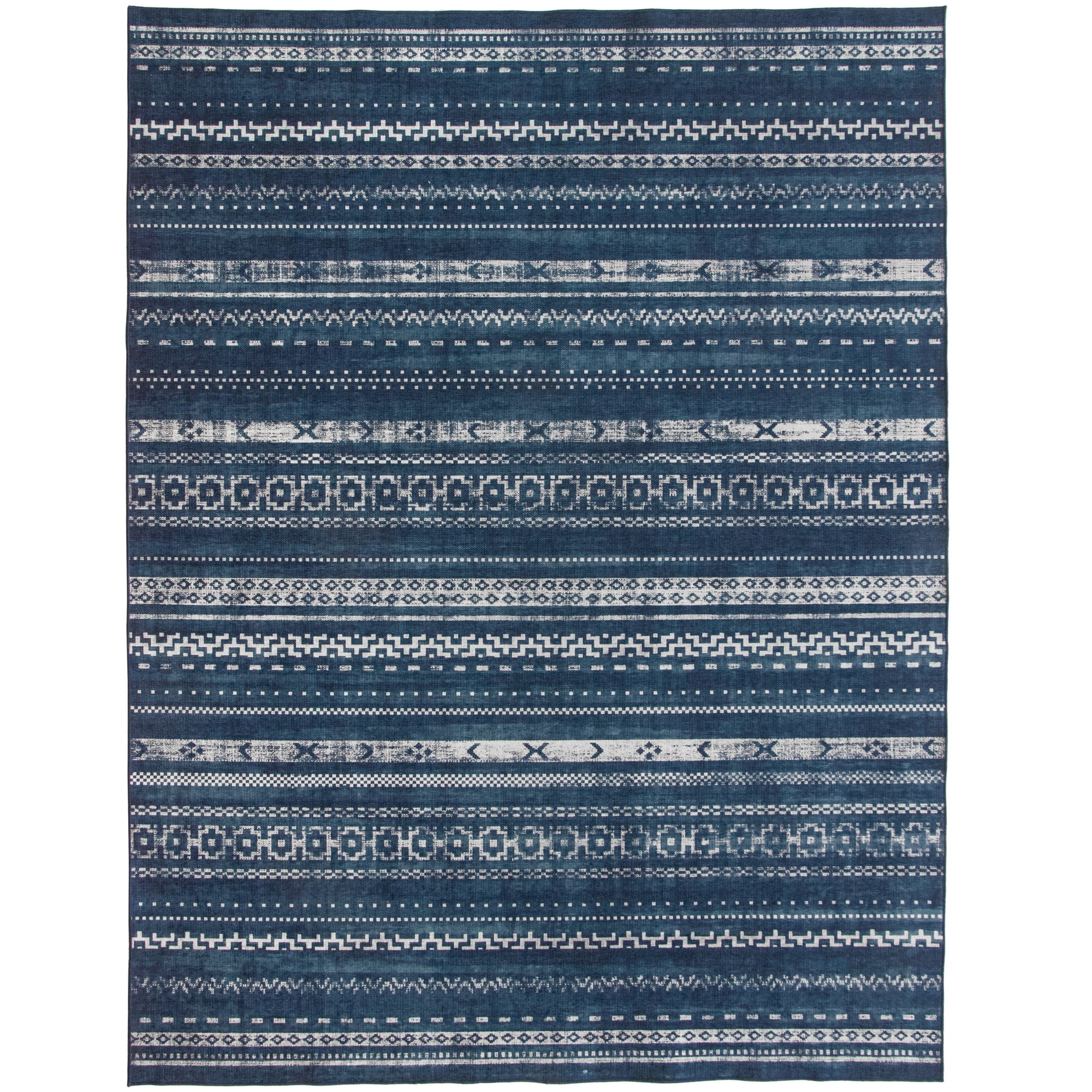 ReaLife Rugs Machine Washable Printed Moroccan Stripe Blue Ecofriendly