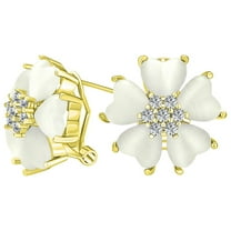 Bling Jewelry Womens Romantic Cat Eye Heart-Shaped Petals Flower Stud Earrings with Omega Clip Earrings Gold for Pierced Ear