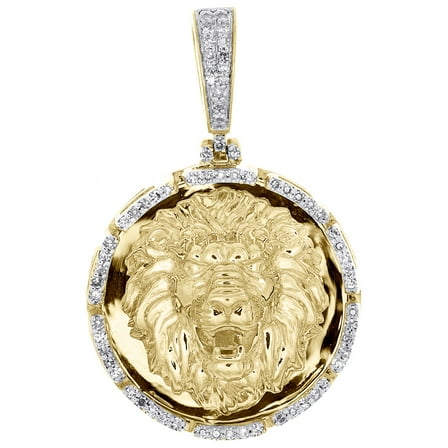 10K Yellow Gold Genuine Diamond Mens Roaring Lion Round Medallion Pendant 1/4 CT