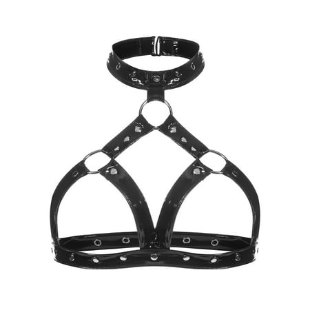 Midwennn High Gloss Leather Sexy Neck Bra Leather Bra Lingerie Valentine s Day Sexy Corset Lingerie for Women
