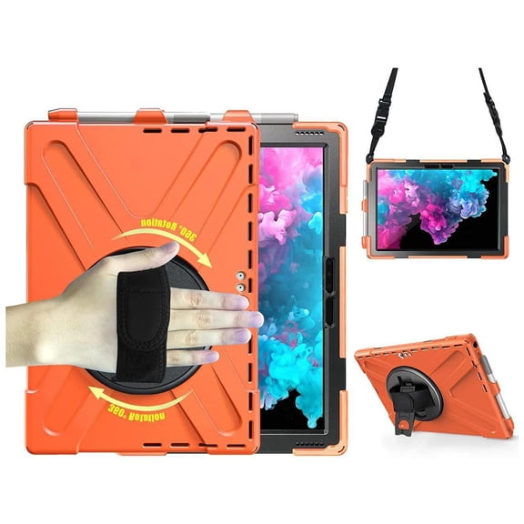Surface Pro 7 Plus / Pro 7 / Pro 6 / Pro 5 / Pro 4 / Pro LTE Case, Full Body Protective Case, 360 Degree Rotatable Heavy-Duty Cover with Hand Strap, Shoulder Belt and Kickstand