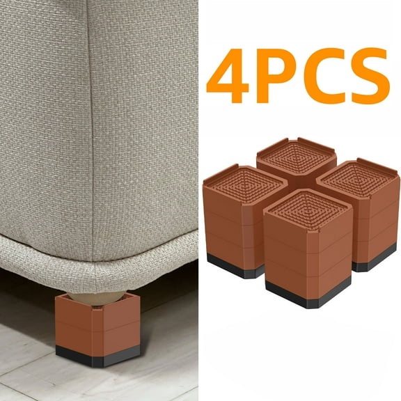 Bed Risers 4 Inch Heavy Duty,Furniture Risers for Couches Sofa Table Bed Frame Desk Chair,Furniture Leg Extenders 3-Layer Square Detachable Adjustable,Bed Risers Set of 4,Brown