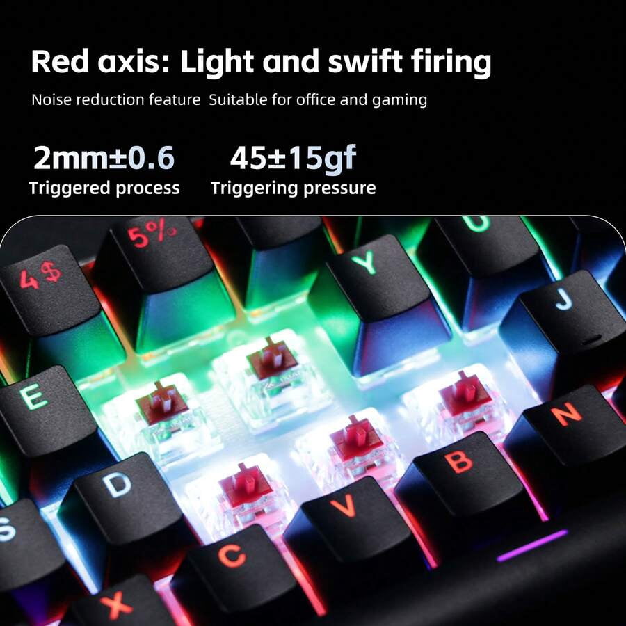 KL61 Wired 60% Mechanical Gaming Keyboard RGB Backlit 61 Keys Ultra-Compact With Hot Swappable Blue/Red Switch