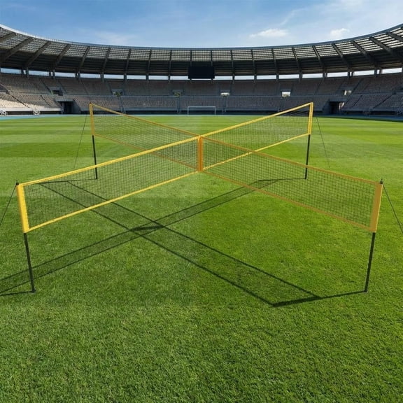 Accreate 4 Square Volleyball Net Set, Portable Training Net, 4.26m 4-Way Adjustable Outdoor Game, 3 Height Settings