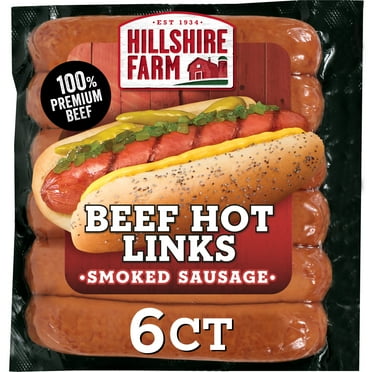 Hillshire Farm Beef Hot Smoked Sausage with Spicy Red Pepper, 6 Links, 12 oz (Refrigerated)