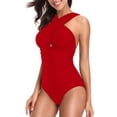 thumbnail image 2 of Women Plus Size Swimsuits One Piece Tummy Control Front Cross Bathing Suit Backless Monokini, 2 of 5