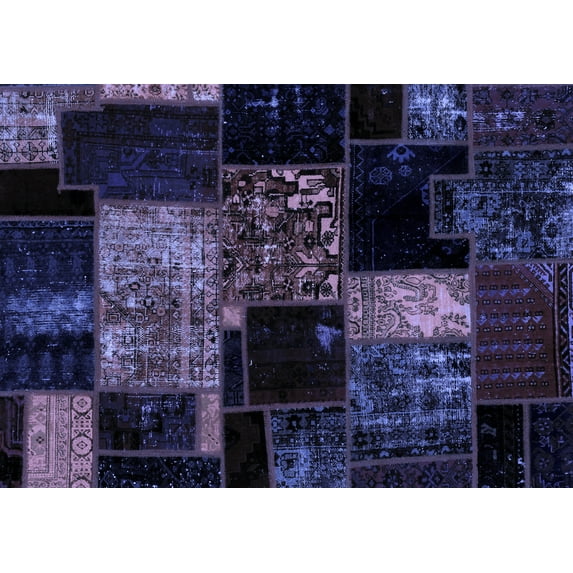 Ahgly Company Machine Washable Indoor Rectangle Patchwork Blue Transitional Area Rugs, 7' x 9'