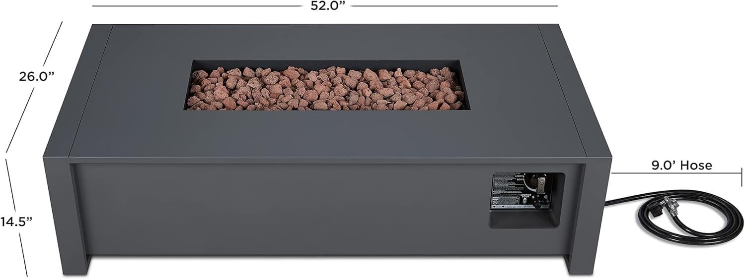 Real Flame Keenan 52" Rectangle Metal Propane Fire Pit Table in Gray