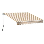 Outsunny 10 x 8 Retractable Awning, Patio Awnings, Sunshade Shelter w/ Manual Crank Handle, UV & Water-Resistant Fabric and Aluminum Frame for Deck, Balcony, Yard, Beige Stripes