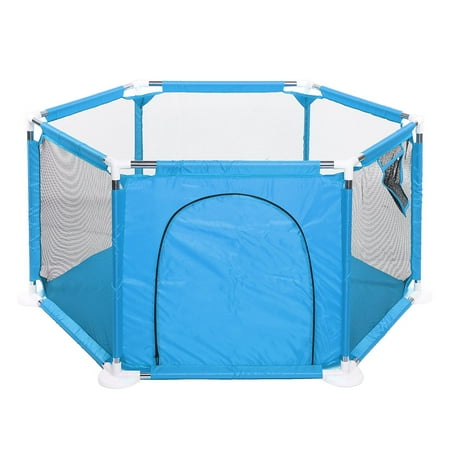 Portable Baby Playpen 6-Panel Play Yard Interactive Baby Playinghouse Kids Safety Fence Ocean Ball Pit Pool for Baby Indoors Outdoors Playing,Blue