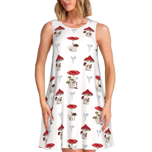 Balery Different Mushrooms Vestidos de verano para mujer con estampado: vestido holgado sin mangas, vestido playero informal y cómodo para días calurosos.