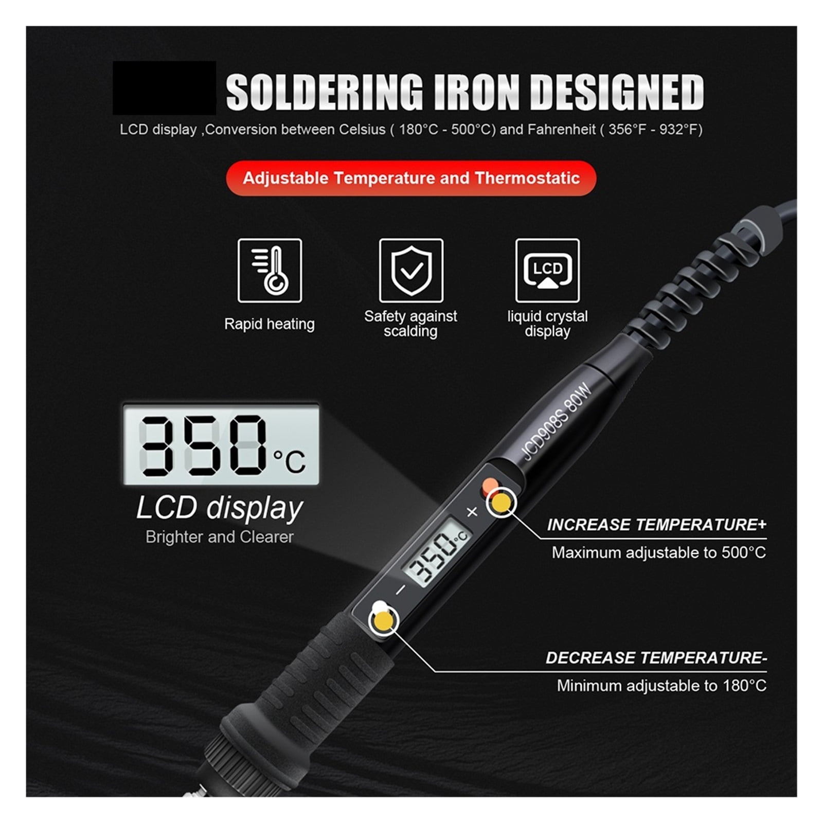 80W Soldering iron kit Adjustable temperature LCD solder welding tools With Solder Tin Iron Tips ,Internally Heated