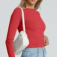 thumbnail image 4 of Ajhsaklt T Shirts for Women Round Neck Slim Bottom 2025 Basic Clothing Outdoor Wear Sports Top Long Sleeve Shirts for Women Red1, 4 of 6