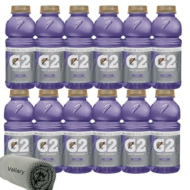 Gatorade G2 Low-Calorie Sports Drink, Grape Flavor, 20 fl oz Bottles (12 Pack) – Electrolyte Thirst Quencher for Rehydration & Hydration Support, Bundled with Vallary Ice Towel for Cooling Relief