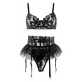 thumbnail image 2 of Gibobby Ropa interior mujer sexy Conjunto de Liguero con Sujetador de Encaje, Lencería Elegante y Exquisita para Mujer para Noche de Bodas, Luna de Miel y Más(Negro, M), 2 of 5