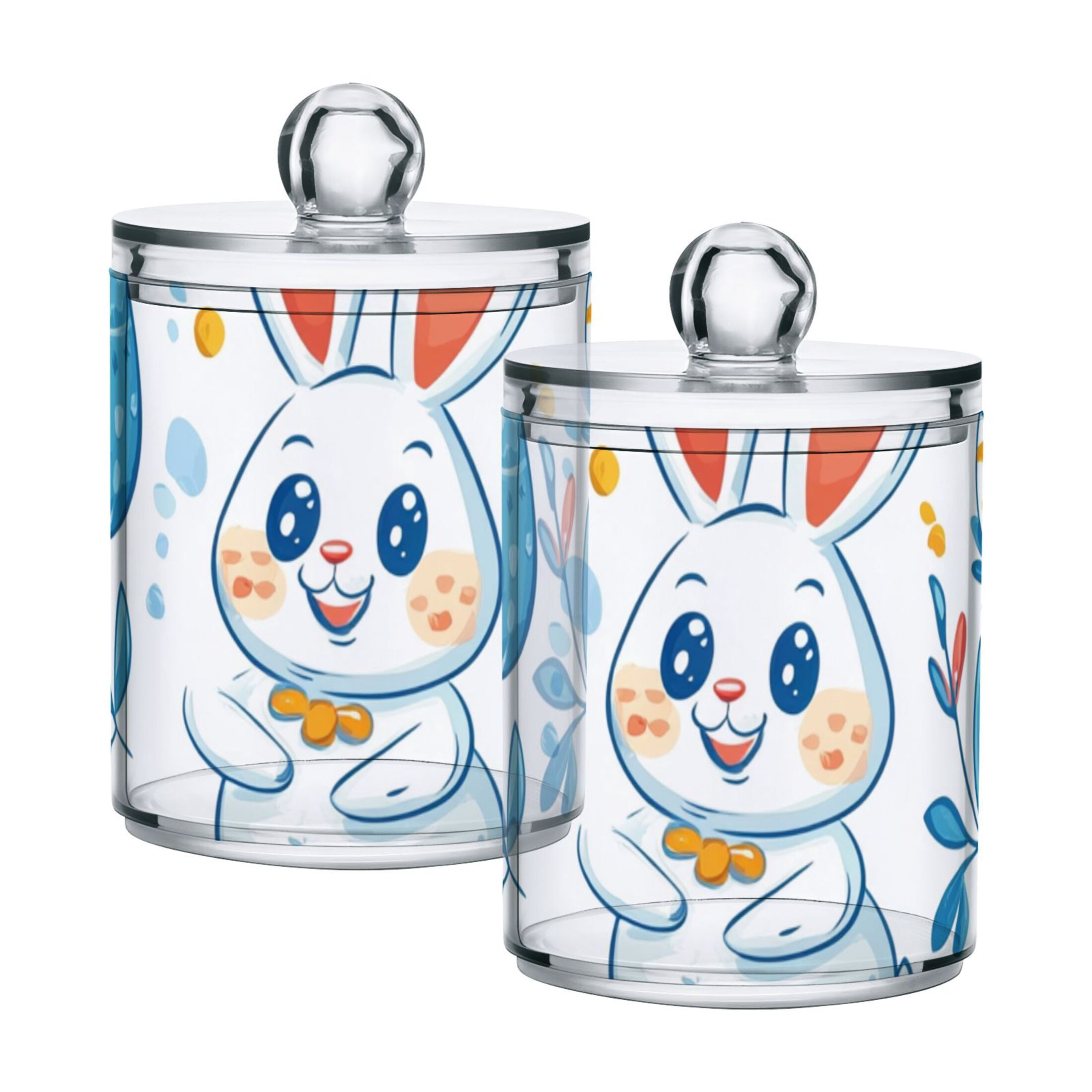 Ckdifva Easter Eggs Rabbits Leaves Storage Jar with Lid Acrylic Organization Storage Containers Set of 4