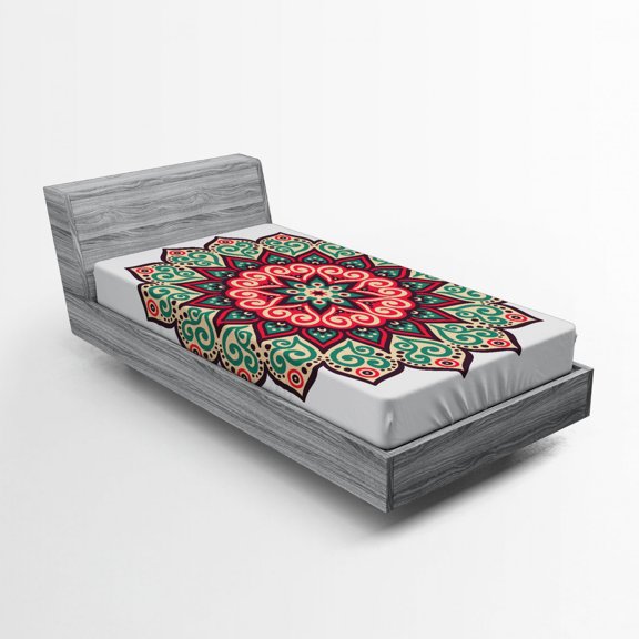 Ambesonne East Fitted Sheet, Retro Traditional Mandala, Twin Size, Multicolor