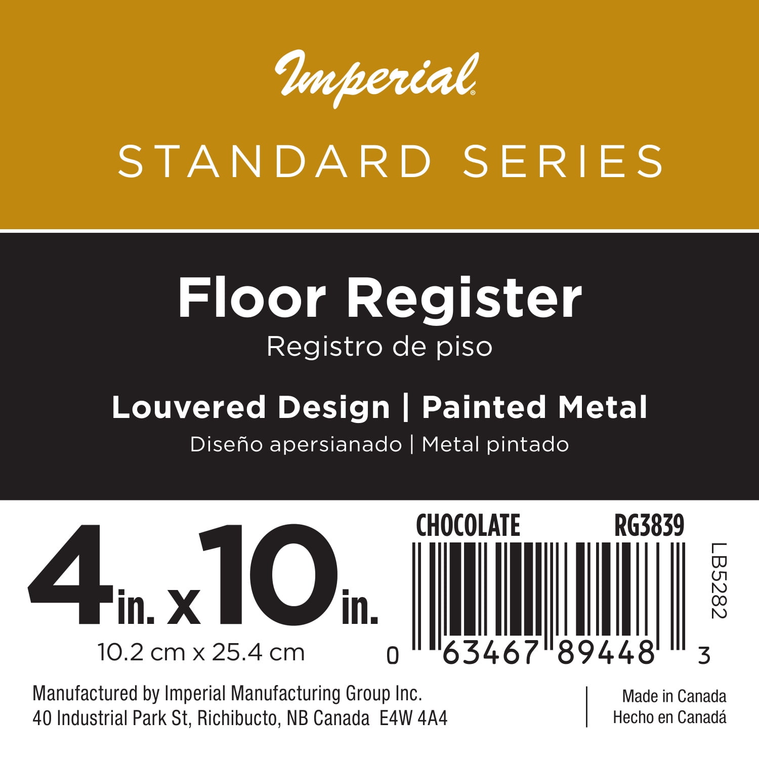 Imperial 4-inch x 10-inch Chocolate Steel Painted Louvered Floor Register, Powder-coated, with Plastic Boot, 1-way